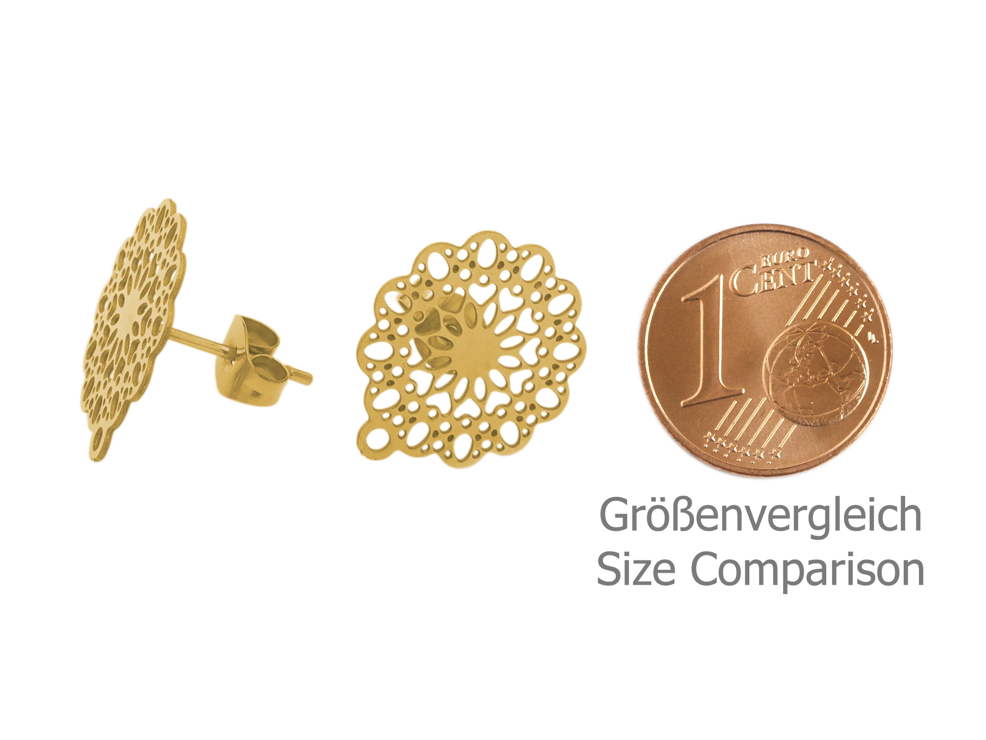 ornamentale, goldene Ohrstecker aus dünnem Edelstahl - Größe
