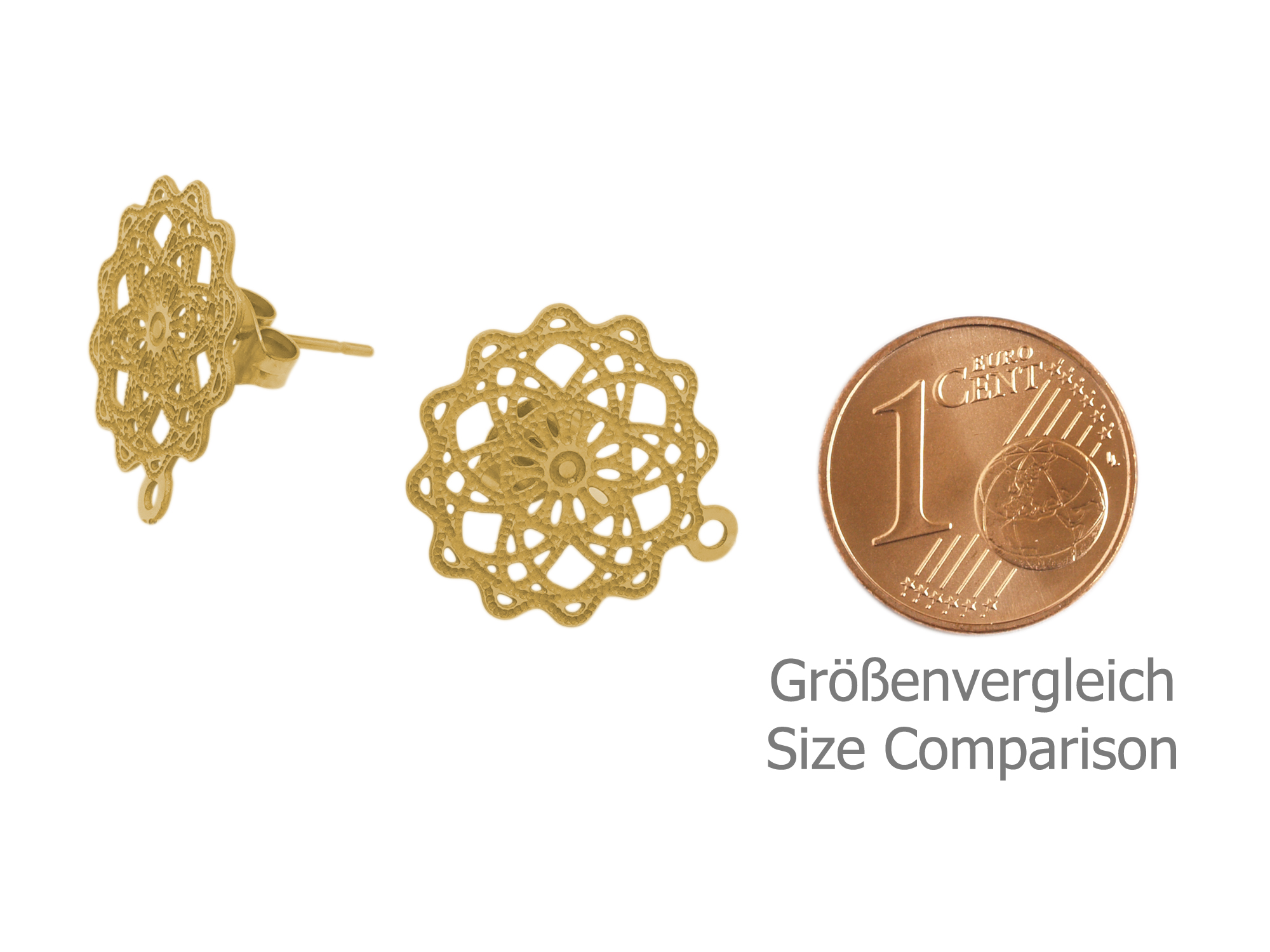 ornamentale, goldene Ohrstecker aus dünnem Edelstahl - Größe