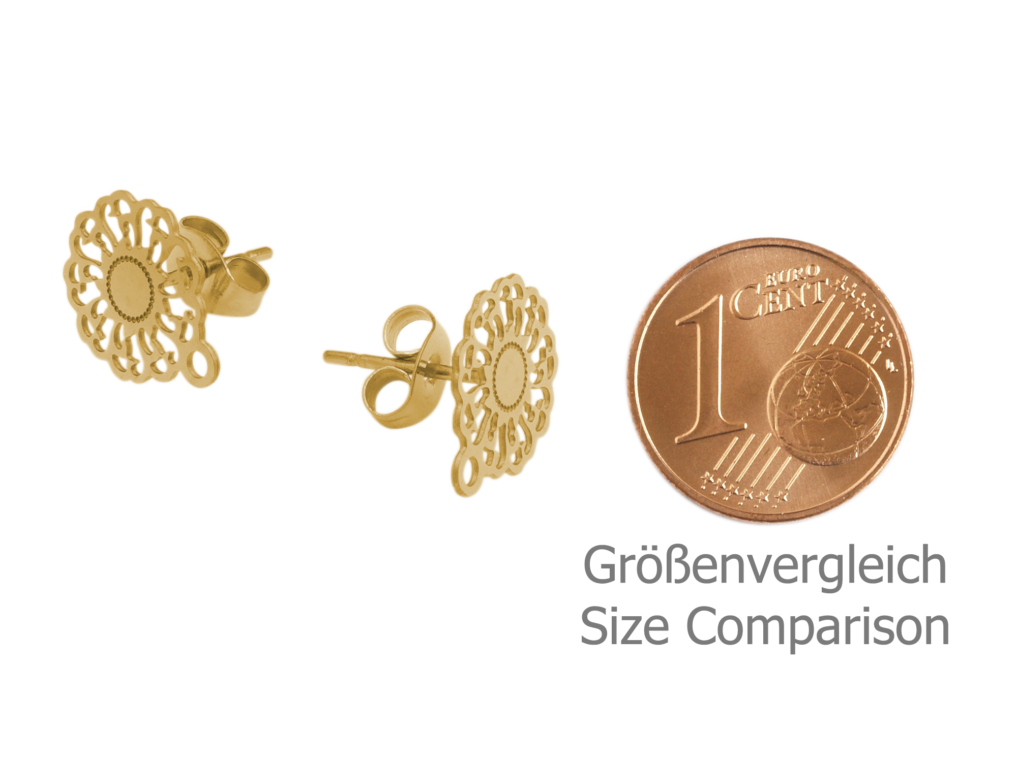 ornamentale, goldene Ohrstecker aus dünnem Edelstahl - Größe