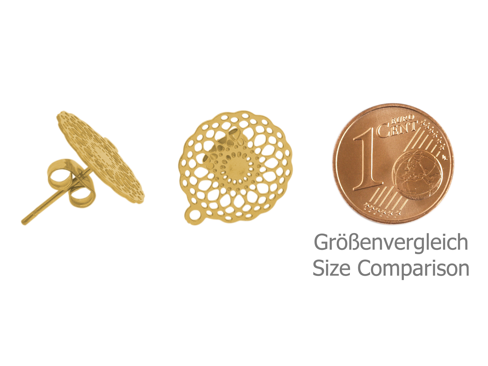 ornamentale, goldene Ohrstecker aus dünnem Edelstahl - Größe