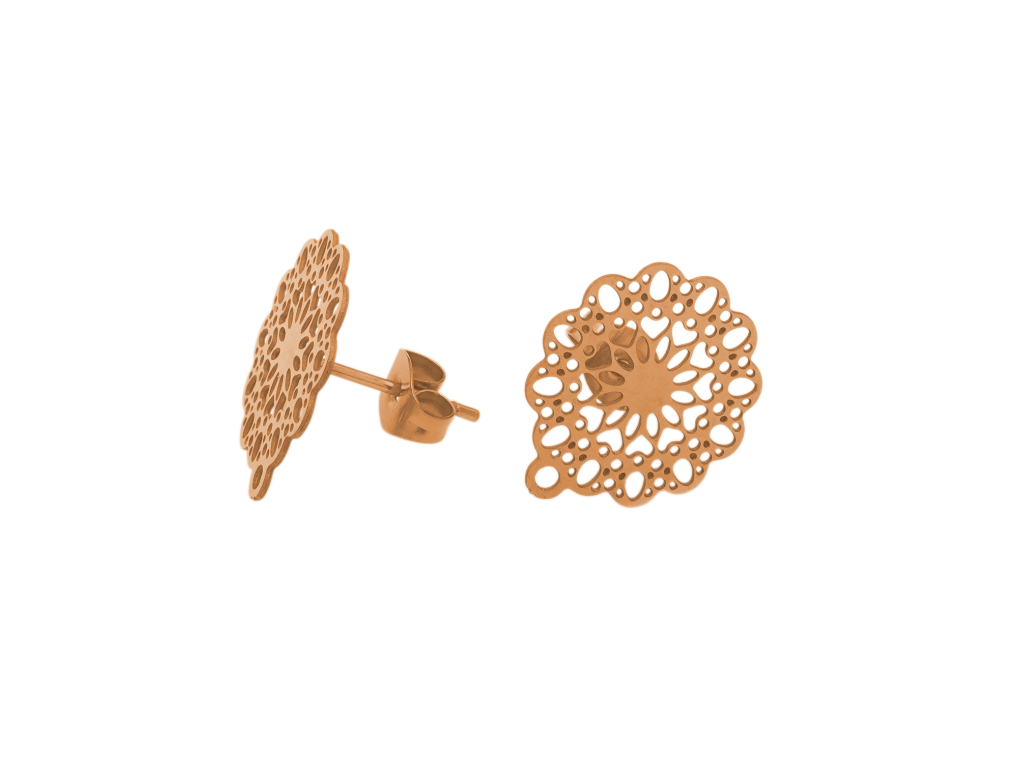ornamentale, rosegoldene Ohrstecker aus dünnem Edelstahl zum