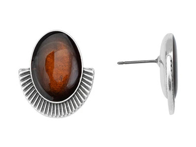 Ohrstecker AMALFI, gewölbtes Oval, antik-silber - braun