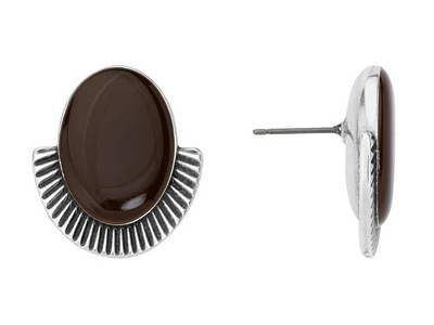 Ohrstecker AMALFI, gewölbtes Oval, antik-silber - dunkelbrau