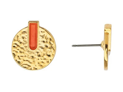 sommerliche Ohrstecker, goldene Scheibe mit rotem Strich