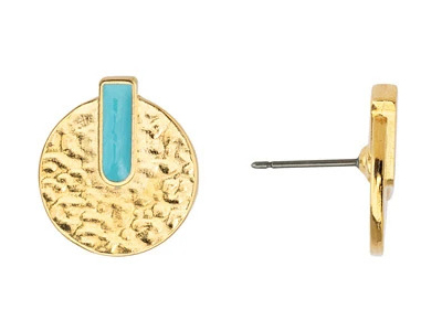 sommerliche Ohrstecker, goldene Scheibe mit türkisem Strich