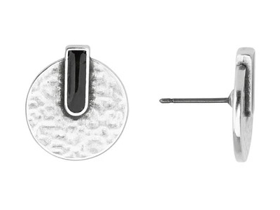sommerliche Ohrstecker, silberne Scheibe mit schwarzem Stric