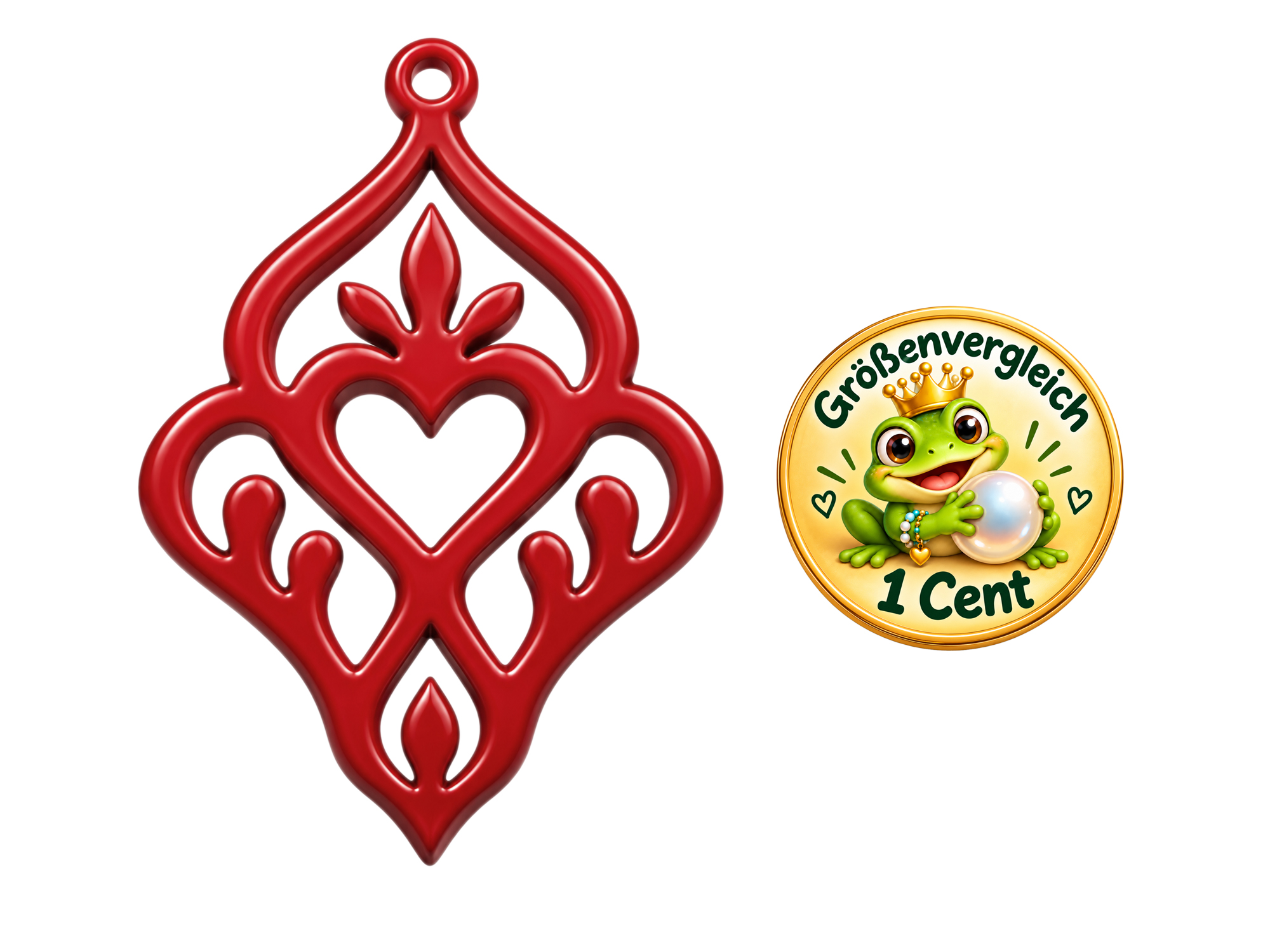 dunkelrote Ornamente zum Ohrringe machen - Größenvergleich