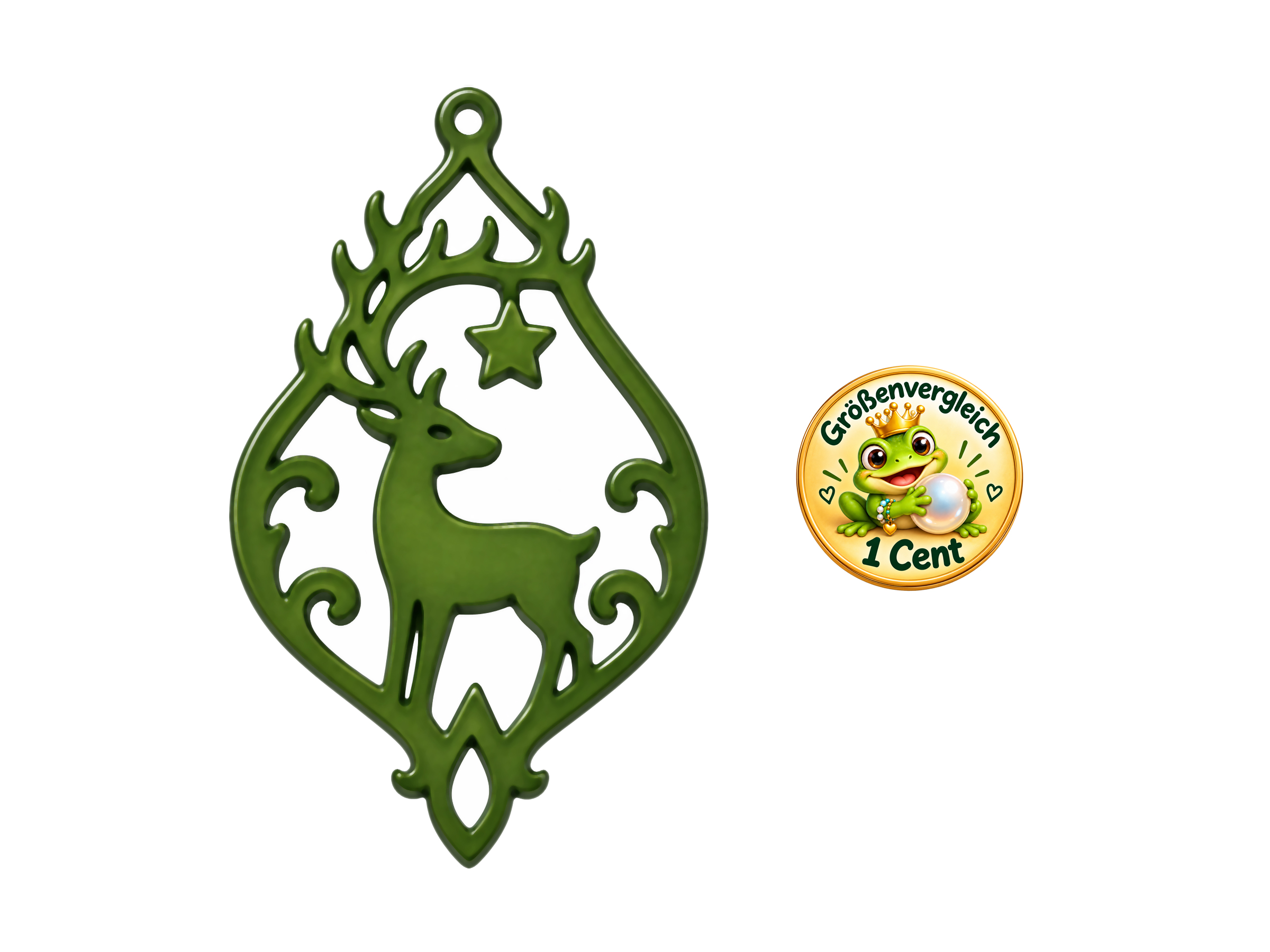 große dunkelgrüne vegane Ornamente mit einem Hirsch - Größen