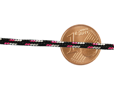 Paracordband 2,5mm mehrfarbig mit Größenvergleich