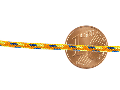 Paracordband 2,5mm mehrfarbig mit Größenvergleich
