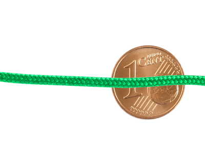 Paracordband 2,5mm Grün mit Größenvergleich