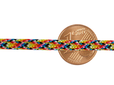 Paracordband 4mm bunt mit Größenvergleich