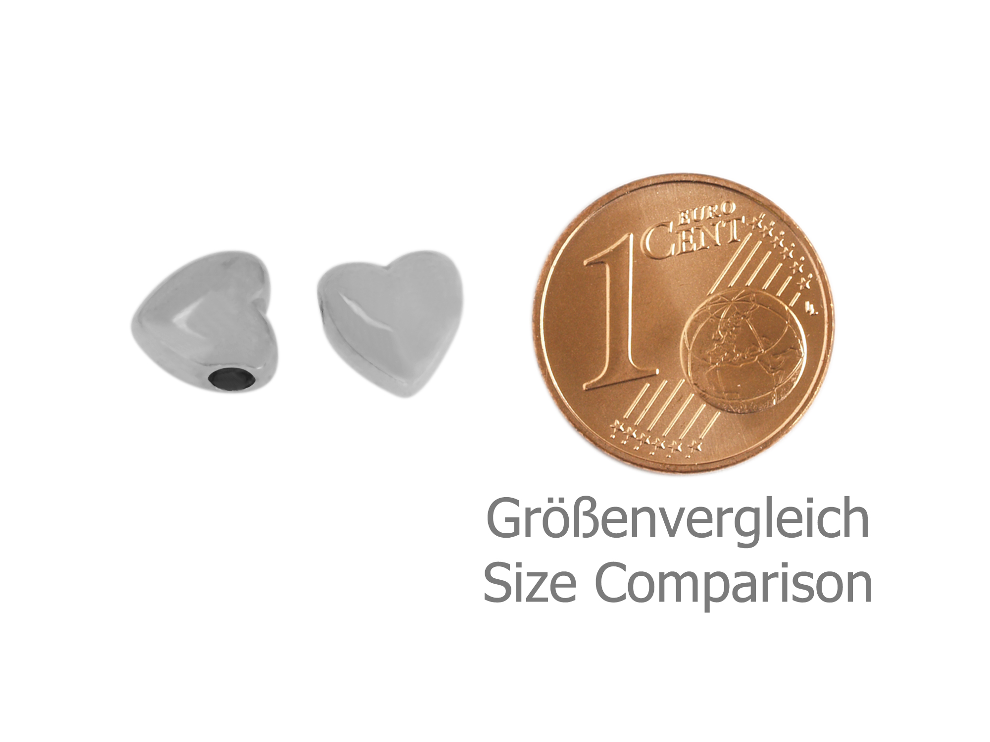 Metallperle Herz - Größenvergleich