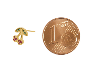 goldene Ohrstecker Kirschen mit Glitzersteinen - Größenvergl