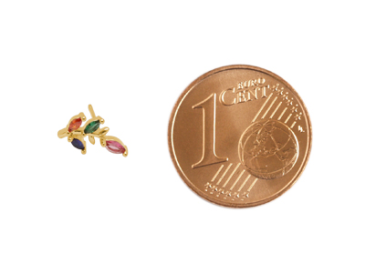 goldene Ohrstecker bunter Zweig mit Glitzersteinen - Größenv