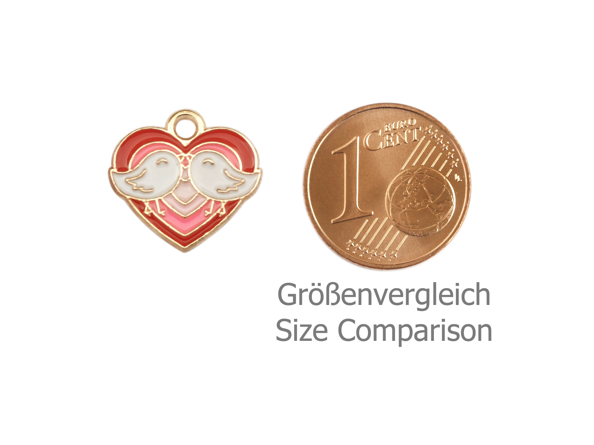 Schmuckanhänger - Herz mit zwei küssenden Vögeln - Größenver