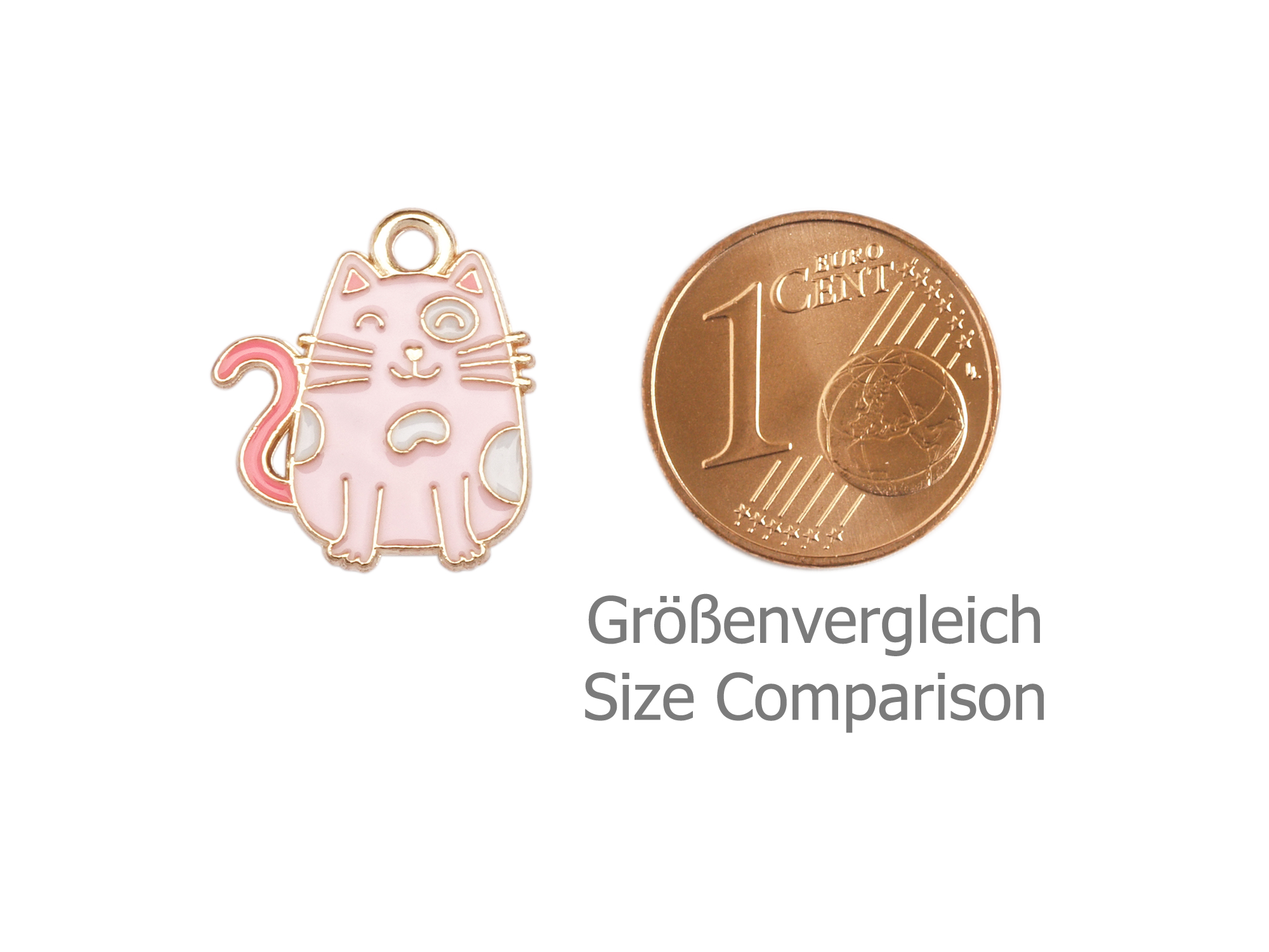 Schmuckanhänger - rosa Katze - Größenvergleich
