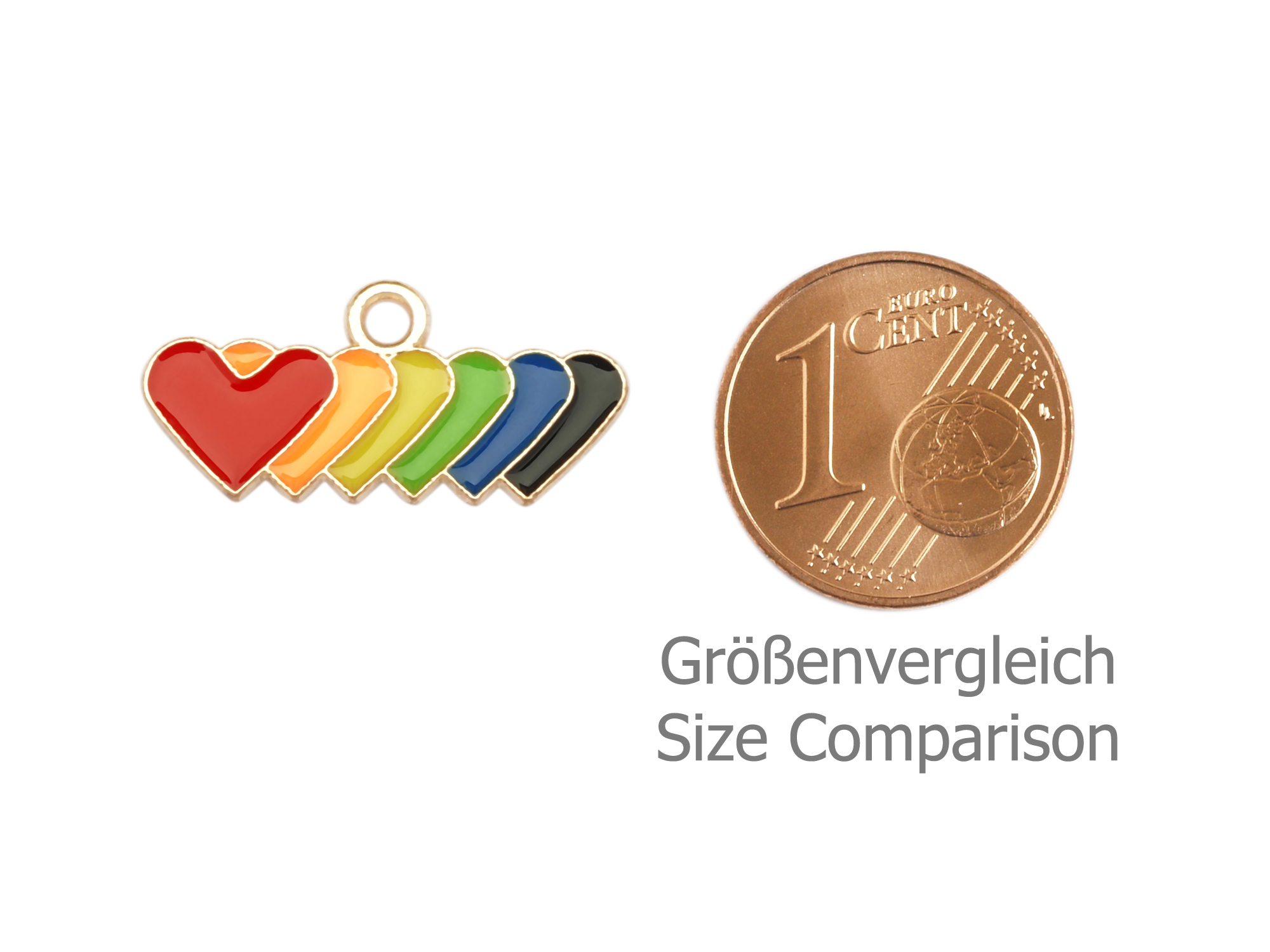 Schmuckanhänger - sechs Herzen in Regenbogenfarben - Größenv