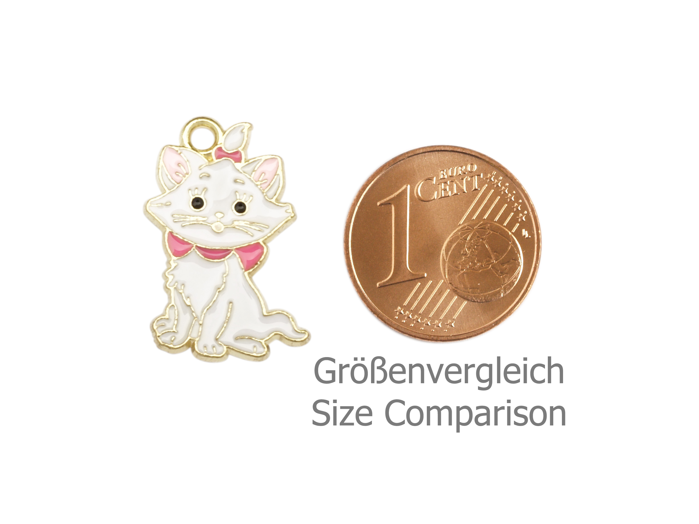 Schmuckanhänger - weiße Katze - Größenvergleich
