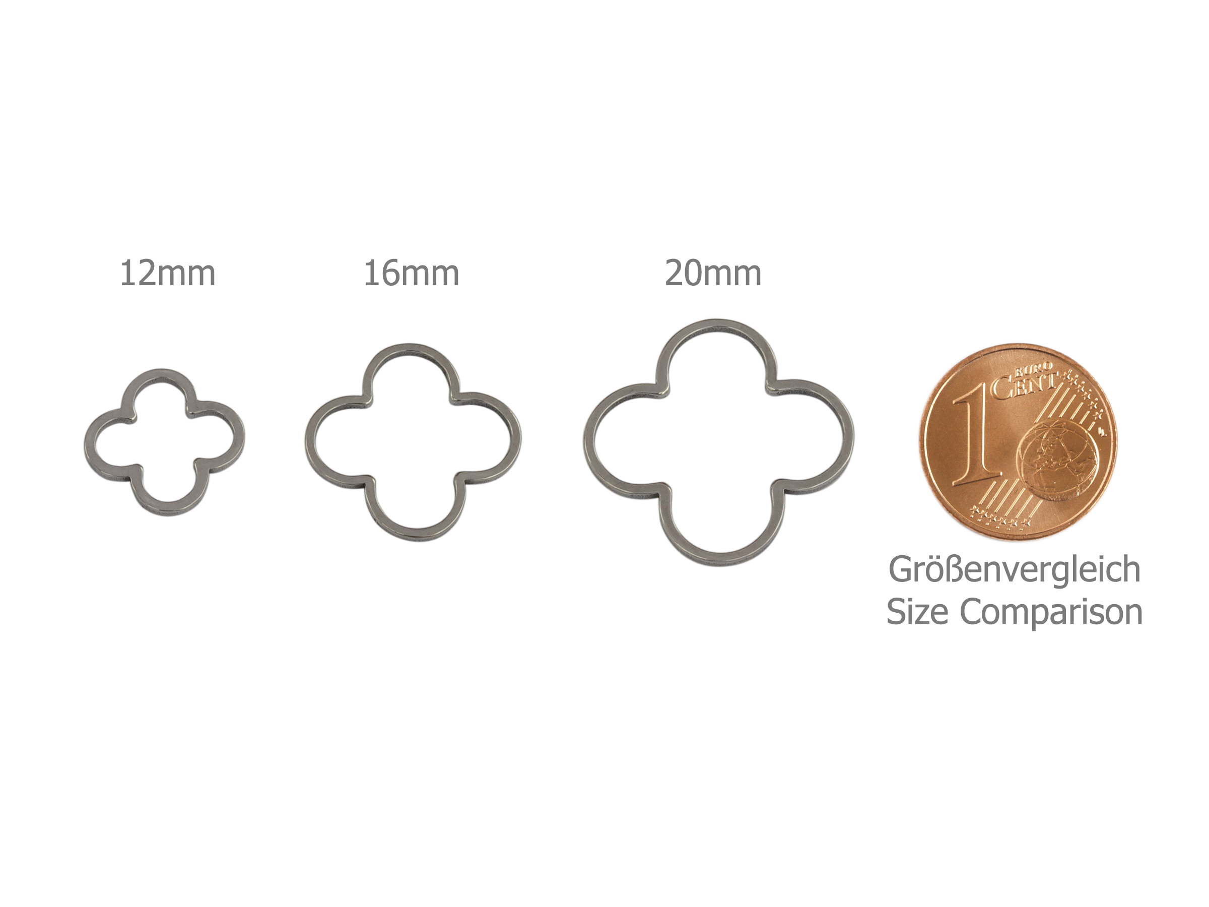 Größenvergleich 12mm 16mm und 20mm Basisrahmen fuer Ohrringe