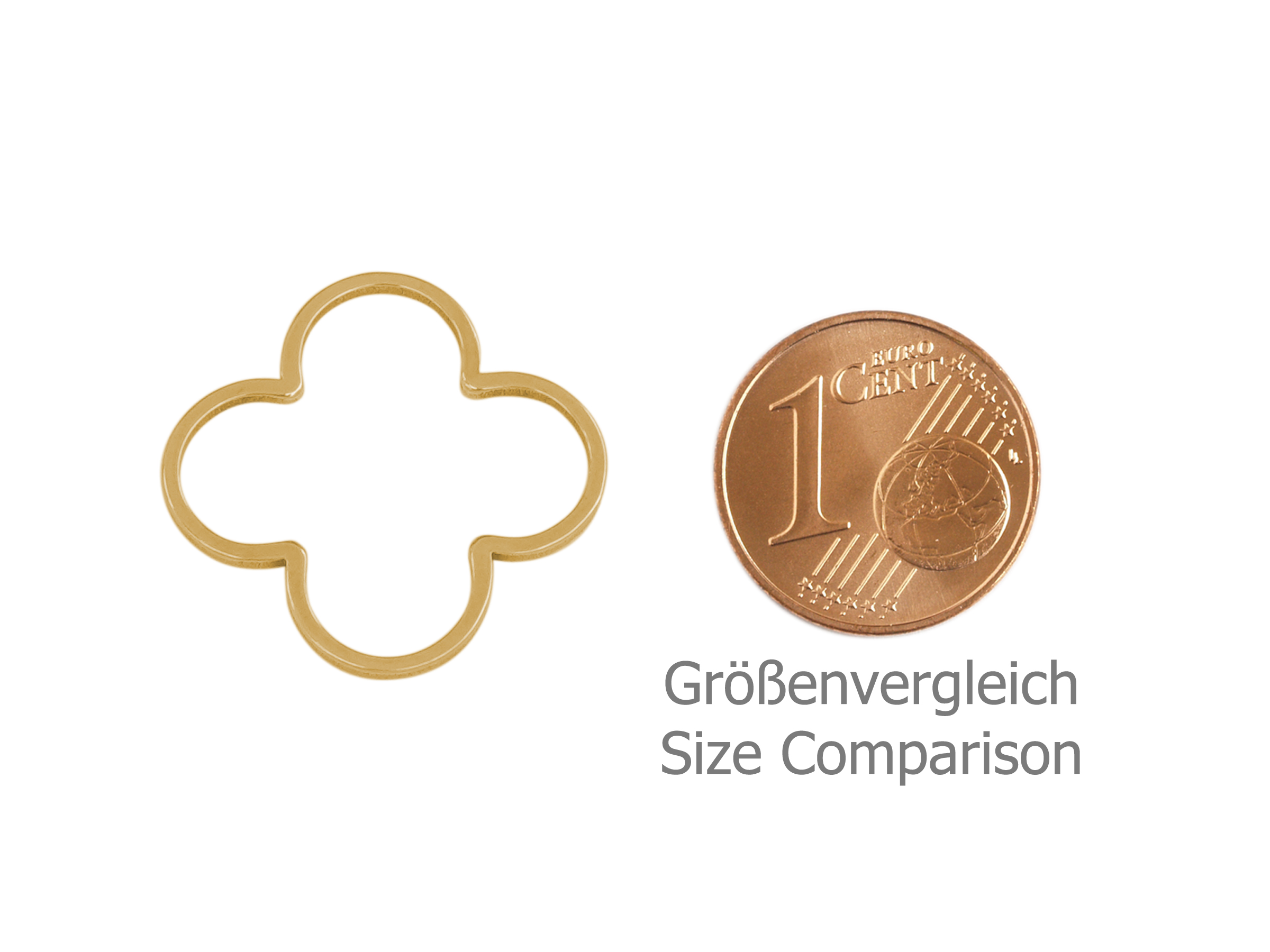 blumenförmige, goldene Rahmen Fassungen 20mm - Größenverglei