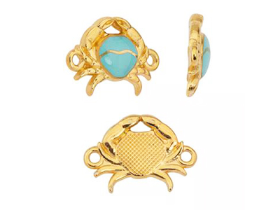 goldene Krabbe mit türkisem Körper, Connector mit zwei Ösen 