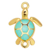 Connector mit zwei Ösen, Schildkröte ~23x17mm, Zinklegierung, gold & türkis