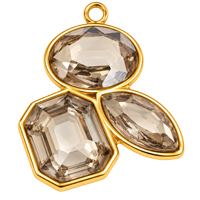 Schmuckelement mit drei Strasssteinen ~25x18mm, Edelstahl, gold