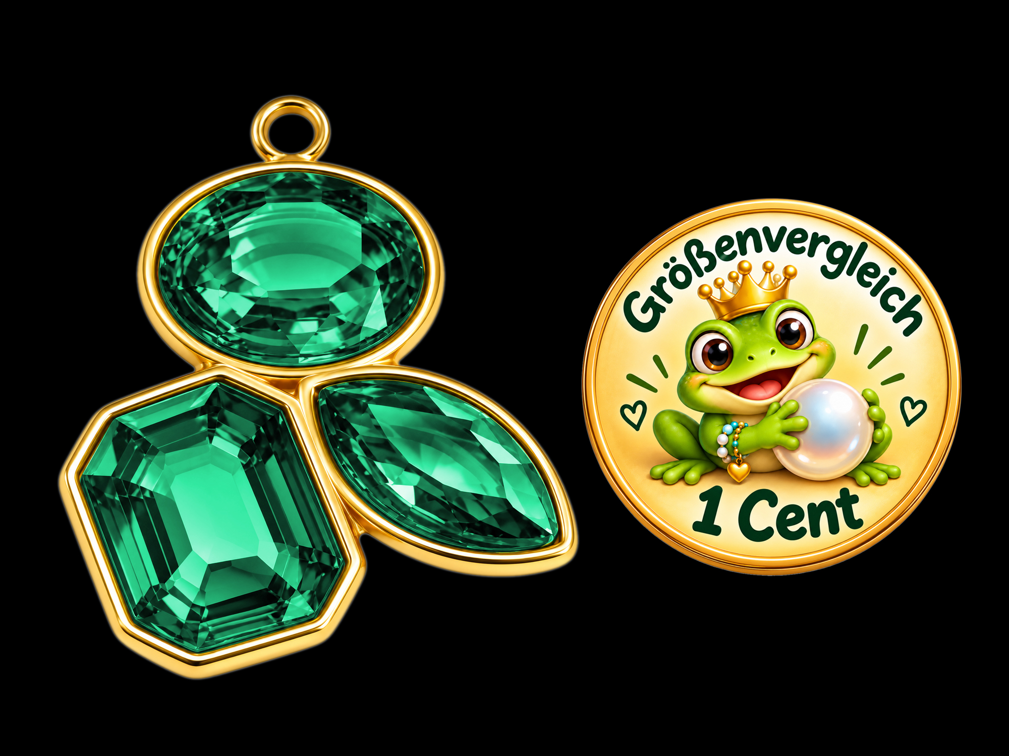 Schmuckanhänger mit drei Glitzersteinen - Größenvergleich