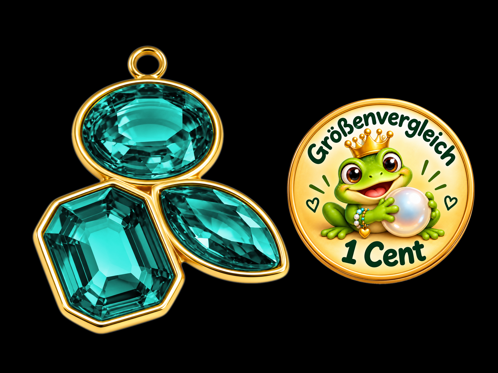 Schmuckanhänger mit drei Glitzersteinen - Größenvergleich