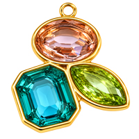 Schmuckelement mit drei Strasssteinen ~25x18mm, Edelstahl, gold