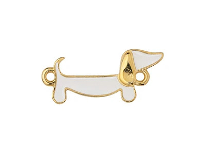 gold - weißer Schmuckanhänger, Charm - Dackel Hund, Dachshun