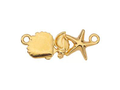 goldener Connector mit Muscheln und Seestern und zwei Ösen z