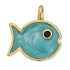 Anhänger Fisch mit Queröse ~15mm, Zinklegierung, gold & türkis