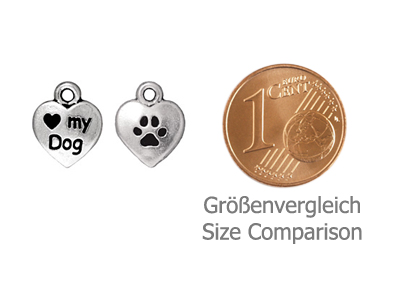silberner Schmuckanhänger, Charm - I love my dog - Größenver