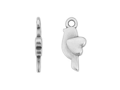 silberner Schmuckanhänger, Charm - Vogel mit rotem Herz