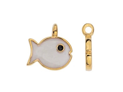 goldener Schmuckanhänger, Charm - weißer Fisch
