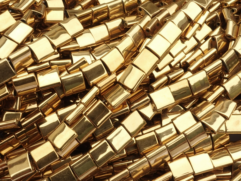goldene Tila Perlen 5x5mm, Zweilochperlen aus Hämatitstein z