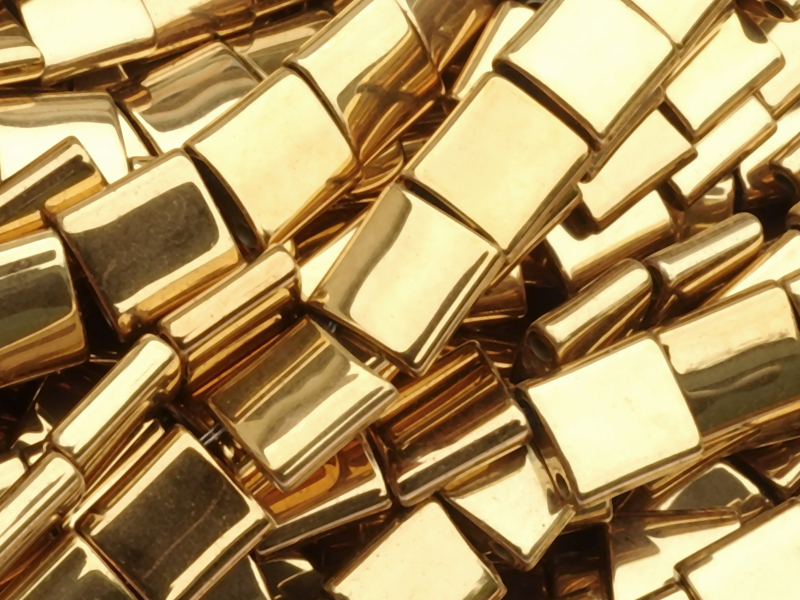 goldene Tila Perlen 5x5mm, Zweilochperlen aus Hämatitstein -