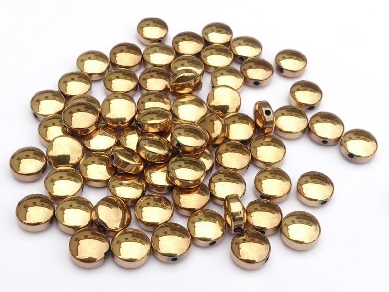 goldene, scheibenförmige Perlen aus Hämatitstein zum Schmuck