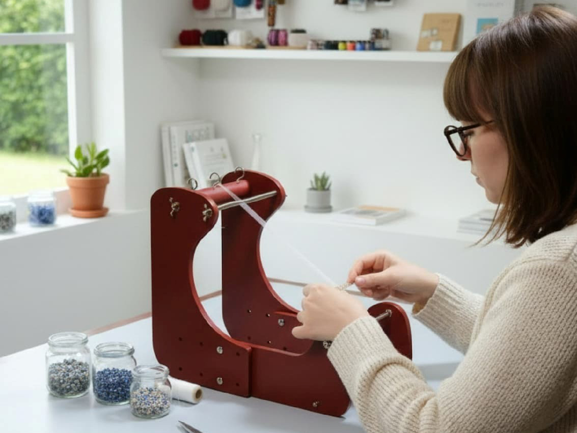 stehender Perlenwebrahmen aus Holz - ComfortLoom