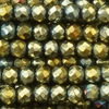 1 Strang (~140 Stk) Glasperlen, rund facettiert ~3mm, grün-gold