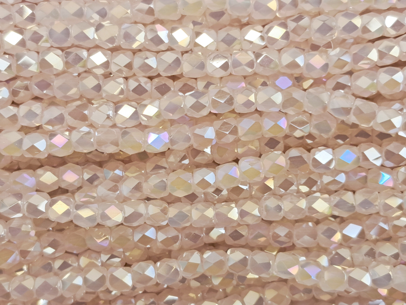 altrosa, tönnchenförmige, facettierte Glitzerperlen 3mm zum