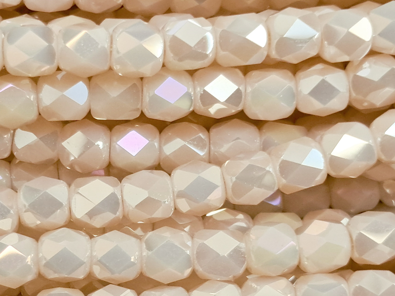 pfirsich-rosa, tönnchenförmige, facettierte Glitzerperlen 3m