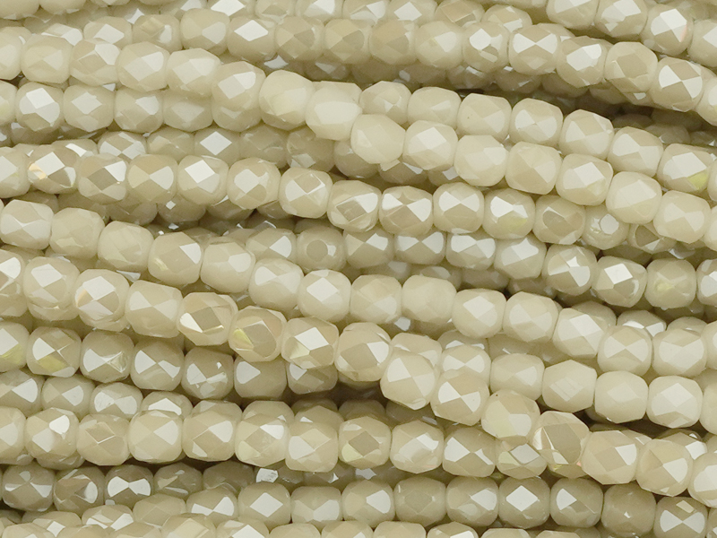 tönnchenförmige, facettierte Glasperlen 4mm, Farbe: Beige