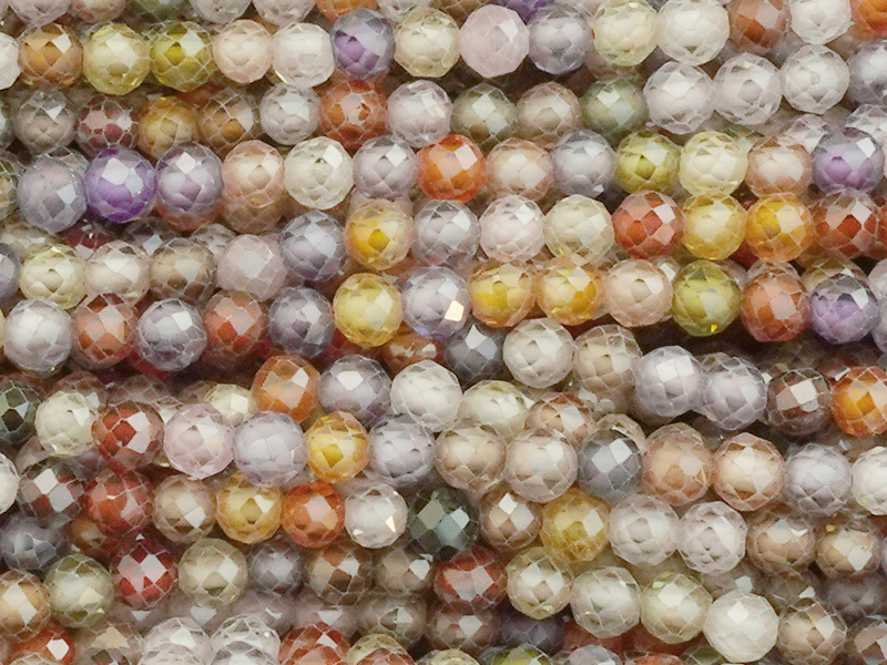 facettierte Zirkonia Perlen 3mm, Farbenmischung - Nahaufnahm