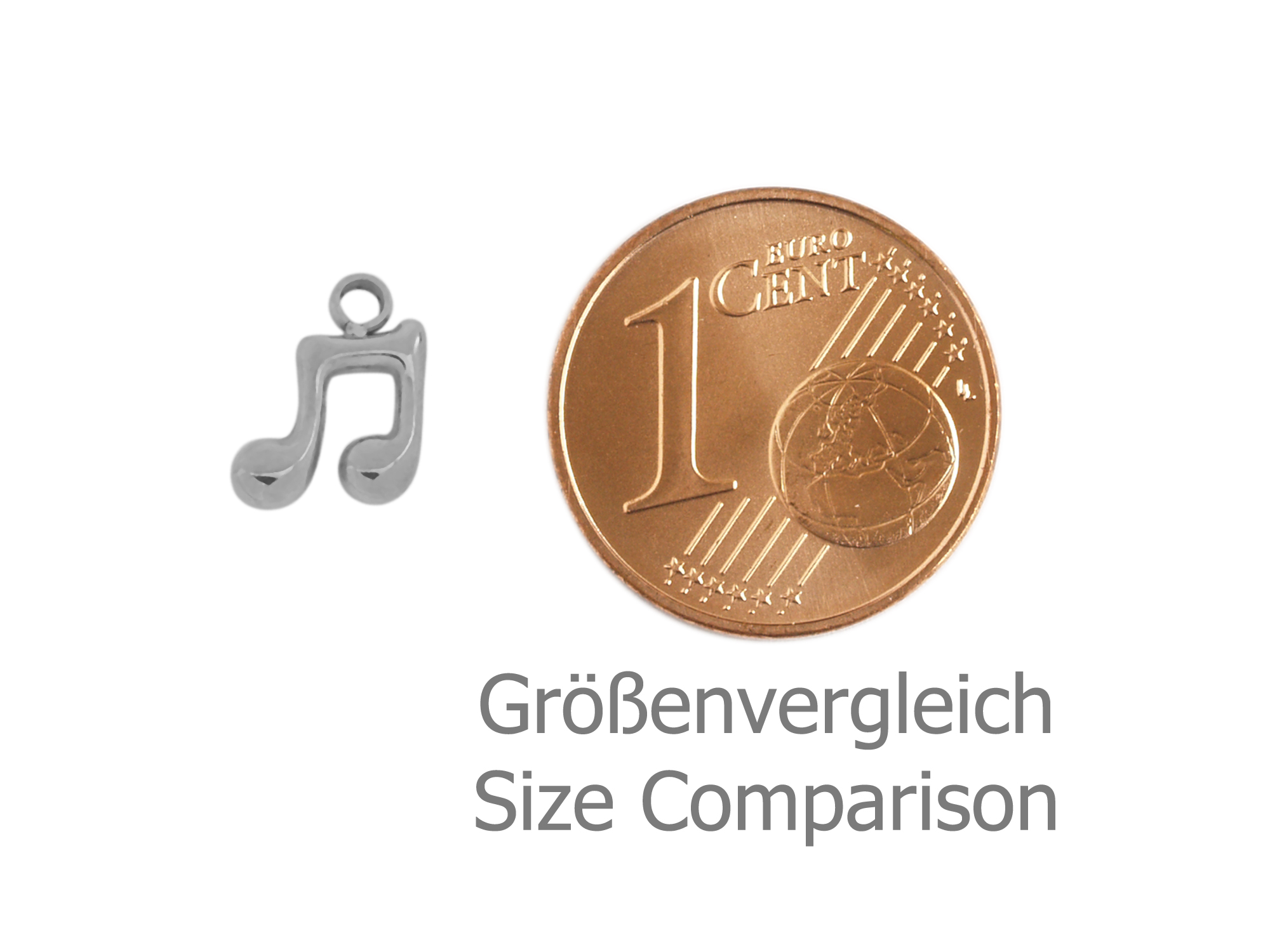 kleiner Schmuckanhänger, Musiknoten - Größenvergleich