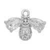Anhänger mit Strasssteinen, Biene ~14x9mm, Messing, silberfarbig