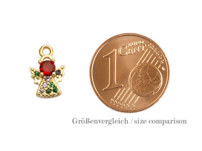 goldener kleiner Schmuck Anhänger, Engel - Größenvergleich