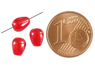 kleine rote Tropfenperlen, Bild 2 mit Größenvergleich
